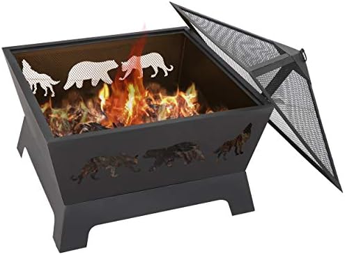 LEMY 26 Inch Fire Pit for Outside,Square Firepit Wood Burning Fireplace Heavy...