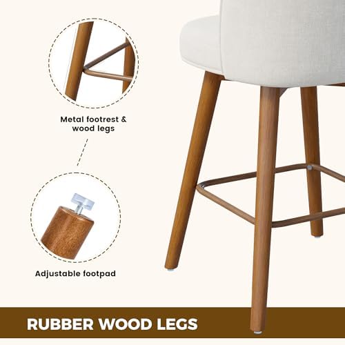 Modern Swivel Bar Stools Set of 2, Chic Upholstered Counter Height(26IN) Bar ...