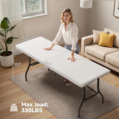 Folding Table 6 Foot - Heavy Duty 330LBS Capacity, Sturdy & Foldable Desi...