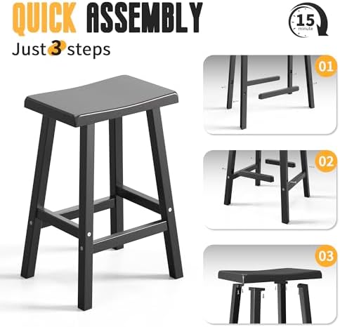 24-Inch Bar Stools (Set of 4) – Recycled Resin Counter Height Stools for Kitc...