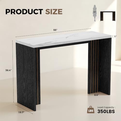 Miereirl 55" Bar Table, Marble Bar Height Table, 36.4" High Pub Tab...