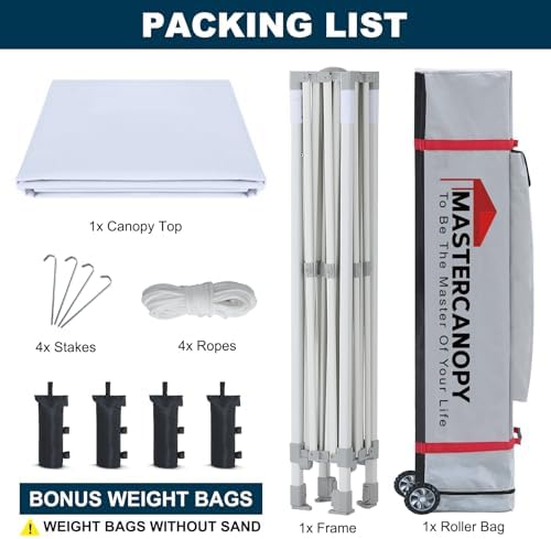 MASTERCANOPY 10x10 Heavy Duty Pop Up Canopy Tent with Roller Bag(White)