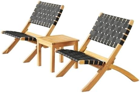 Barre 3PC Acacia Wood Outdoor Bistro Set Two Folding Chairs and 14 in. Table ...