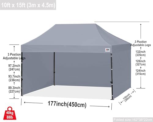 ABCCANOPY Heavy Duty Easy Pop up Canopy Tent with Sidewalls 10x15, Gray