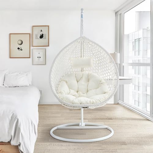 Egg Chair Indoor, Hanging Egg Chair with Stand, Rattan Wicker Swing Chair wit...