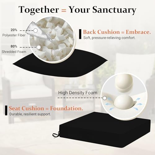 downluxe 24x24 Outdoor Chair Cushions, Waterproof Fade Resistant Patio Furnit...