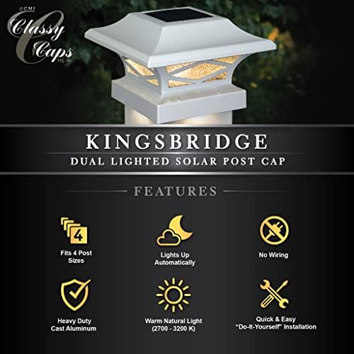 Classy Caps SLK807W - White, Kingsbridge Dual Lighted Solar Post Cap - Outdoo...