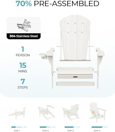 Ciokea Folding Adirondack Chair HDPE All-Weather Patio, White