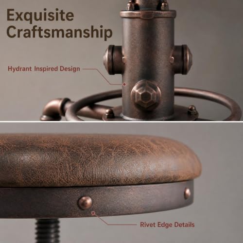 Topower Antique Vintage Industrial Barstool PU Leather Water Pipe Fire Hydran...