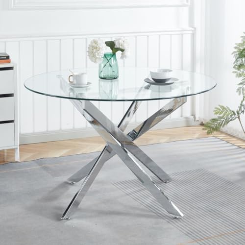 Henf 5 Piece Round Glass Dining Table Set for 4, Modern 47" Round Dining...
