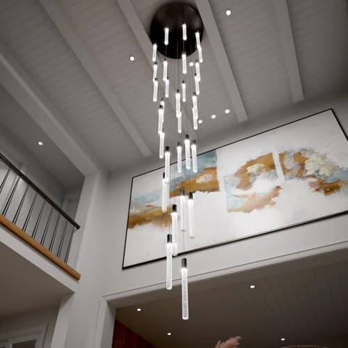 30-Light High Ceiling Chandeliers Large Crystal Column Chandelier Long Spiral...