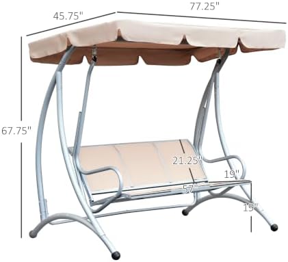 Outsunny 3-Seat Outdoor Porch Swing Chair Patio Swing Glider Beige