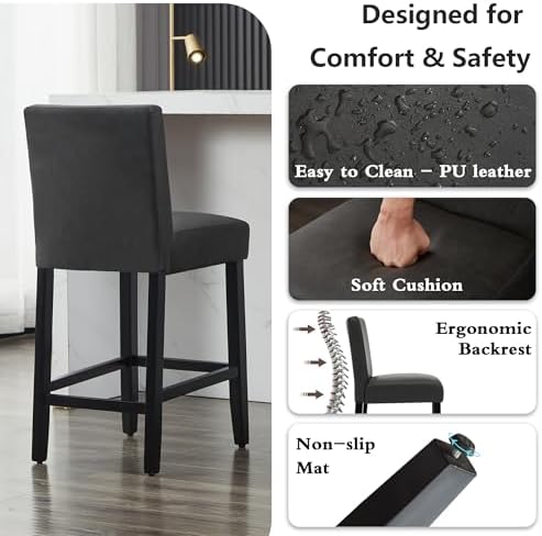 Bar Stools Set of 3, 26'' Counter Height Bar Stools, Black