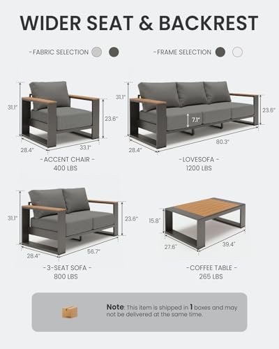 Oversized Aluminum Patio Furniture, 1 Piece Luxury Outdoor Furniture with 7.1...