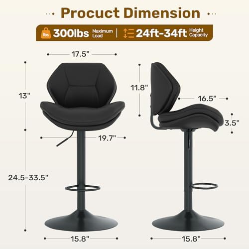 Nalupatio Swivel Bar Stools Set of 2, Double-Layer Filled Upholstered Bar Sto...