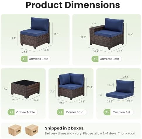 Soohow 6-Piece Patio Furniture Set All-Weather Outdoor Wicker Sectional Conve...