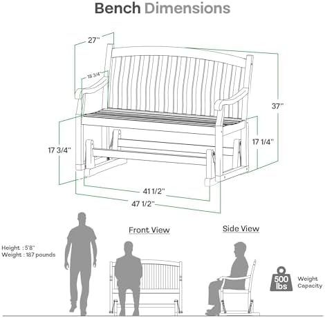 Cambridge Casual Arie Teak Wood Glider Bench – Outdoor Wooden Patio Bench wit...