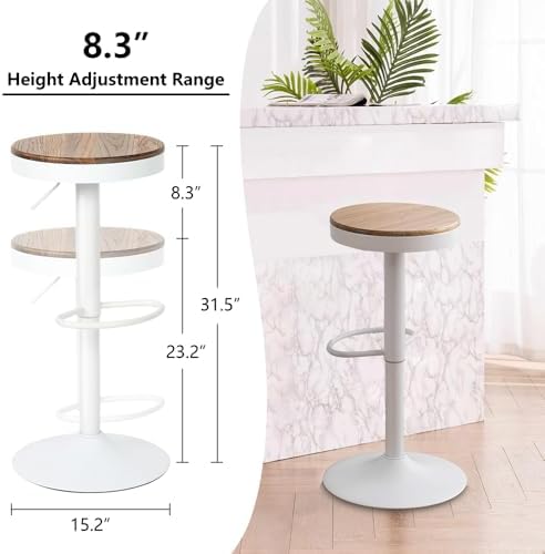 Kidol & Shellder Bar Stools Set of 2 White Round Adjustable Swivel Barsto...