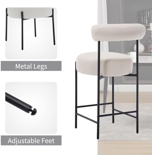 ROCITY Beige Modern Bar Stools Set of 2 Linen Upholstered Counter Stools with...