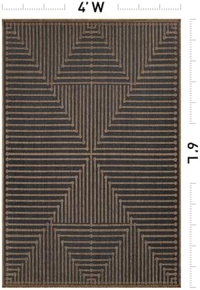 Rugshop Modern Geometric Lines Indoor Outdoor Rug Dark Gray/Natural 4' x ...