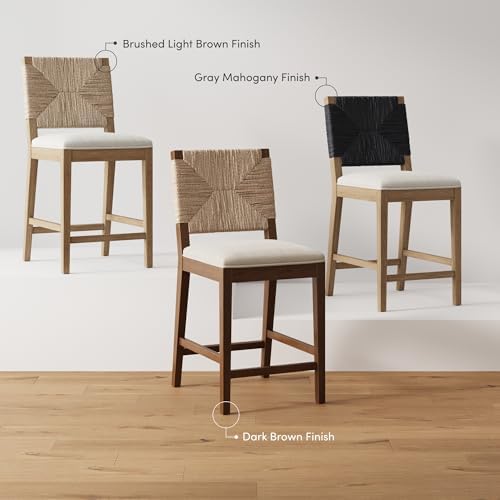 Nathan James Beacon Bohemian Boucle Bar Stool, Upholstered Counter Height Cha...