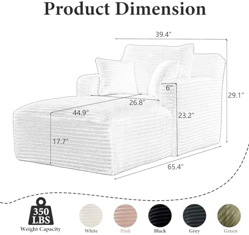 65.4" Chaise Lounge Chair Indoor, Oversized Boneless Couch