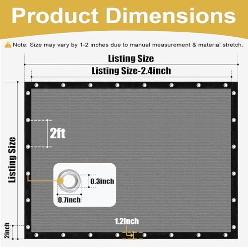 Shade&Beyond Customized Size 90% Sun Shade Cloth with Grommets, 08' X...