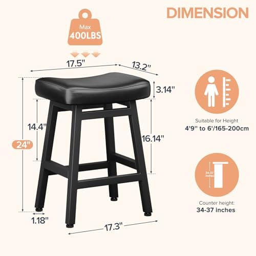 Raynesys 24 Inche Bonded Leather Counter Height Bar Stools Set of 2 Curved