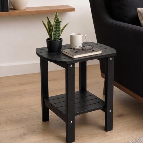 Adirondack Outdoor Side Table, 2-Tier HDPS Patio End Table, Black