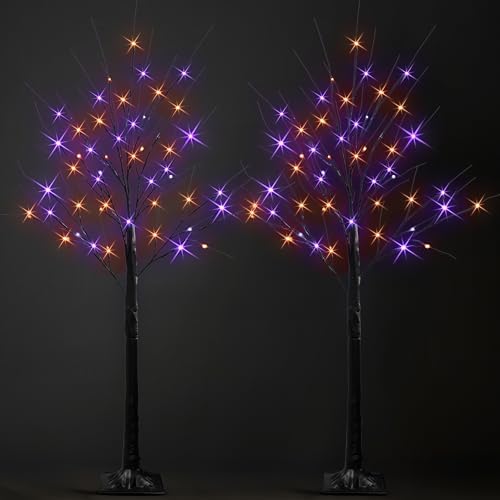 Dazzle Bright 2 Pack Halloween Lighted Up Birch Tree, Total 96 LED Purple and...