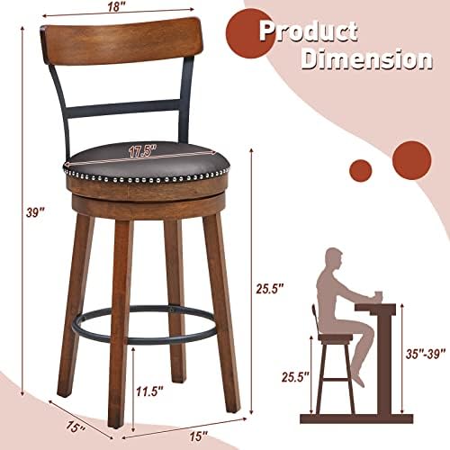 GIANTEX Bar Stools Set of 2-25.5" Counter Height Swivel Rubber Wood Bars...