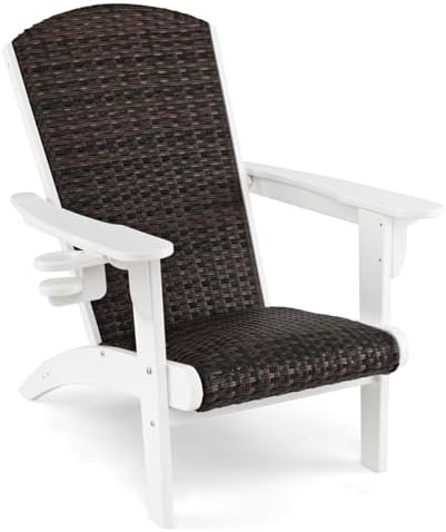 Tangkula Patio Wicker Adirondack Chair, HDPE Lounge Chair w/Rattan Padded Sea...