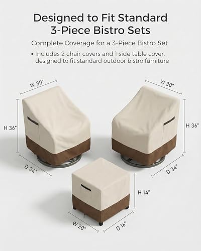 3-Piece Patio Bistro Furniture Cover Set, Heavy-Duty 600D Waterproof Outdoor ...