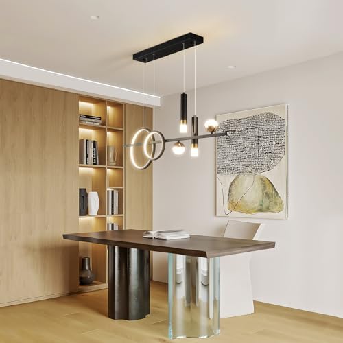 Siittoo Modern Linear Chandelier, Dimmable LED Pendant Light with Remote