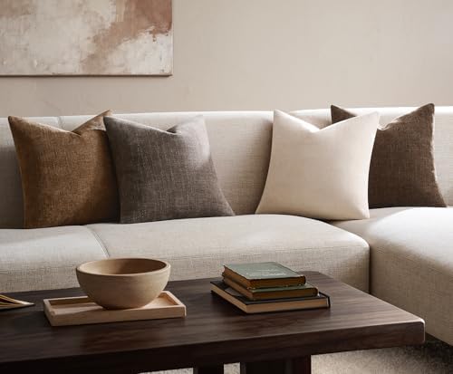 Pack of 4 Throw Pillow Covers 20x20 Inch Chenille Textured Neutral Brown Soft...