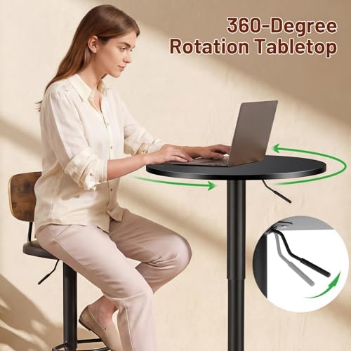 Furniliving Adjustable Height Pub Table 27''-36'', Round Cock...
