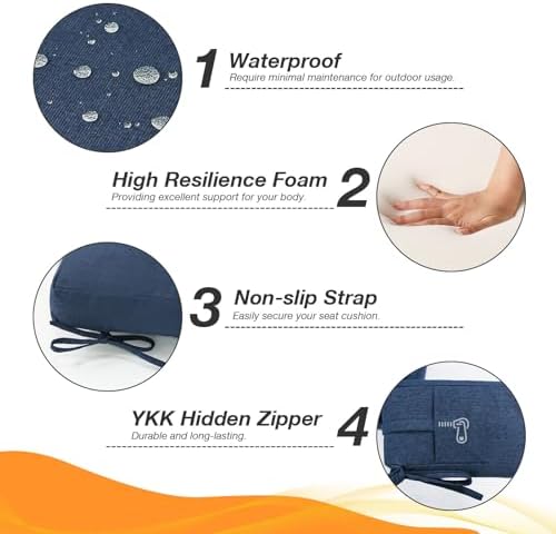 Unimatta Sunbrella Outdoor High Back Chair Cushion Seat Pads, 44 x 21 Inch Wa...