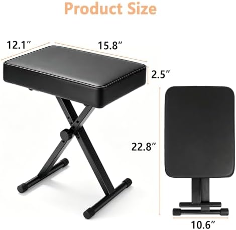 Keyboard Bench Adjustable Piano Stool - Extra Comfortable Piano Bench with Hi...