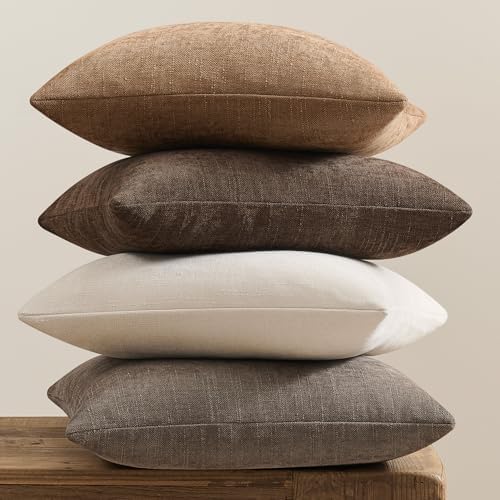 Pack of 4 Throw Pillow Covers 20x20 Inch Chenille Textured Neutral Brown Soft...