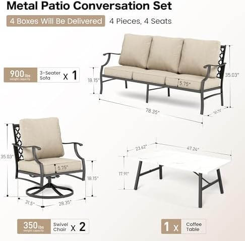 SUNSHINE VALLEY 4-Piece Metal Wrought Iron Outdoor Conversation Set, 5 Seats