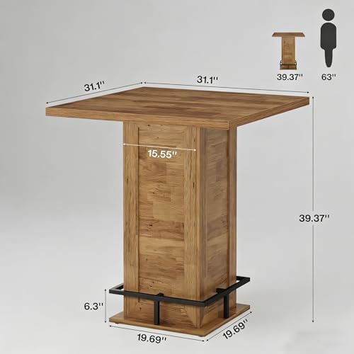Tribesigns Square Bar Height Table, 39.4" H Counter Height Pub Table, Hi...