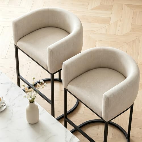 26" H Counter Height Bar Stools Set of 2, Modern Barrel Counter Stools w...