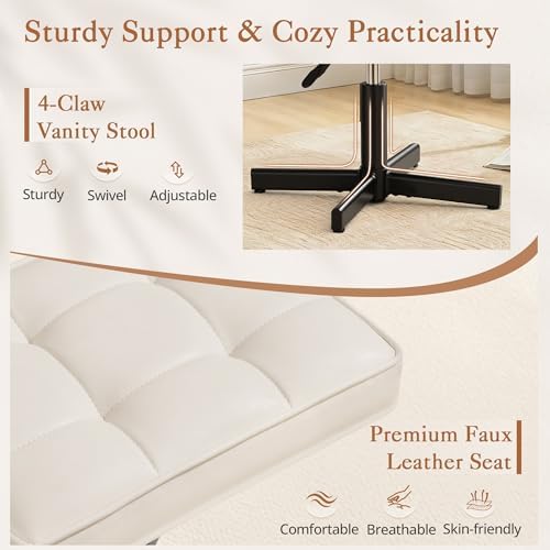 LUE BONA Adjustable Vanity Stool, 15''-19.5'' Foot Rest Under...