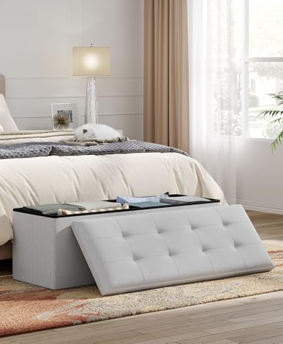 OS MOTOR Folding Storage Ottoman Bench, Light Gray, 43 Inches