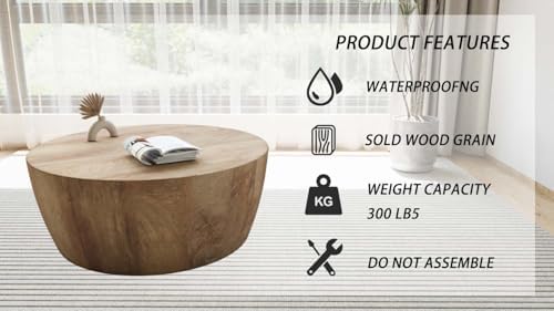 Drum Coffee Table, Modern Industrial Wooden 29.53" W x 11.81" H Rou...