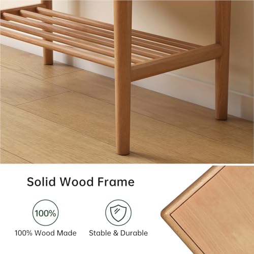 Solid Wood Shoe Bench, Shoe Rack Bench Assembled with Cushion for Entryway, H...