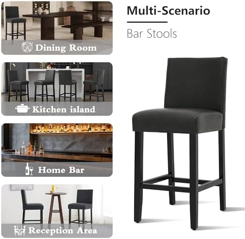 Bar Stools Set of 3, 26'' Counter Height Bar Stools, Black