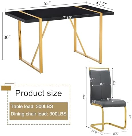 Modern Dining Table Set for 6, 55'' Dining Room Table Set with 6 Faux...