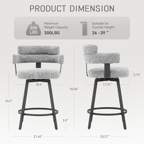 Counter Height Bar Stools with Full Back – Swivel Counter Stools Set of 2 wit...