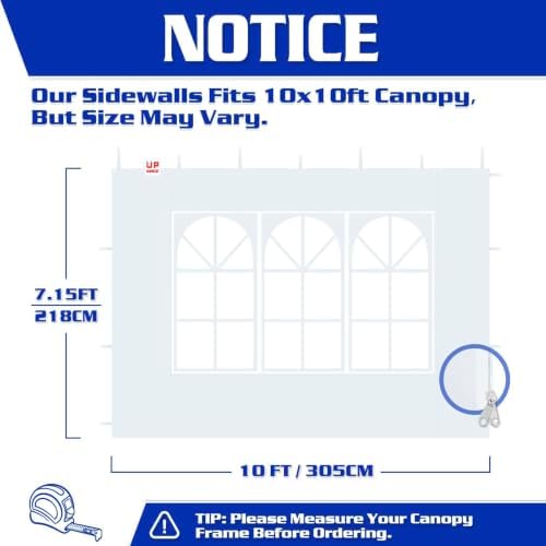 FANPAT Church Sidewalls for 10x10 Pop Up Canopy, White(3Pcs Sidewalls Only)